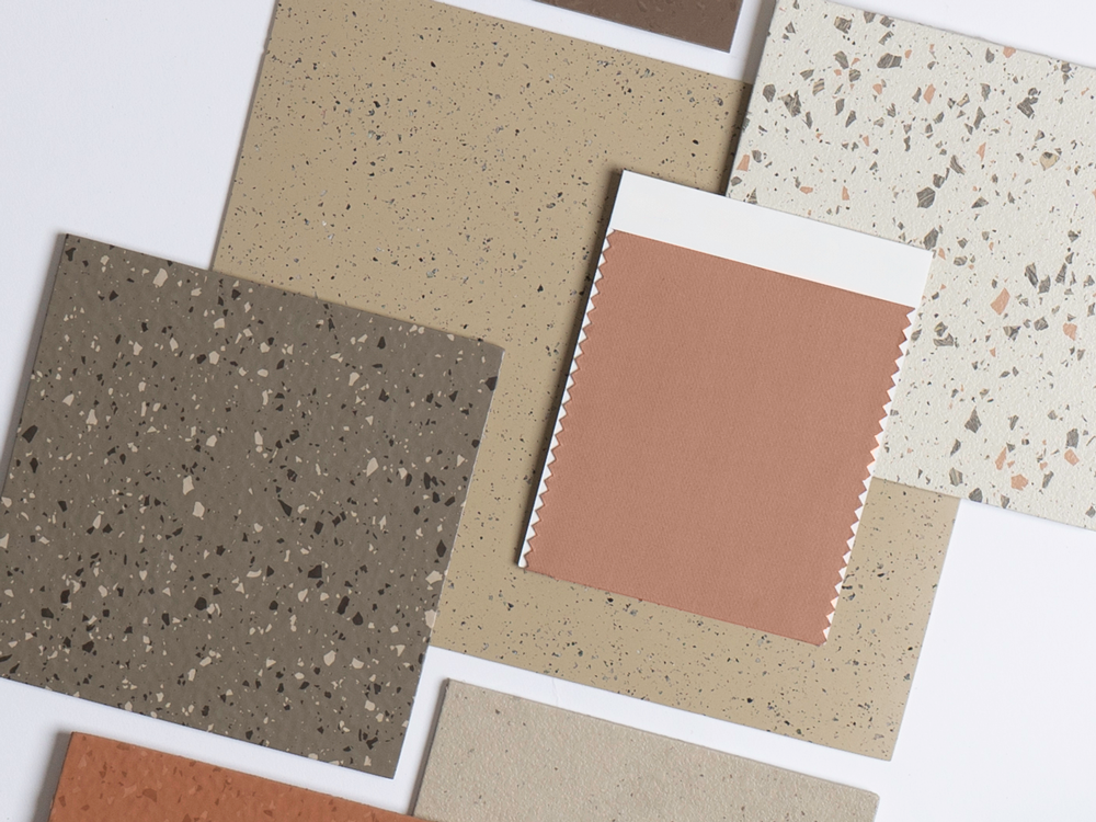 Mocha Mousse - Pantone Color of the Year 2025 - collage with nora flooring products